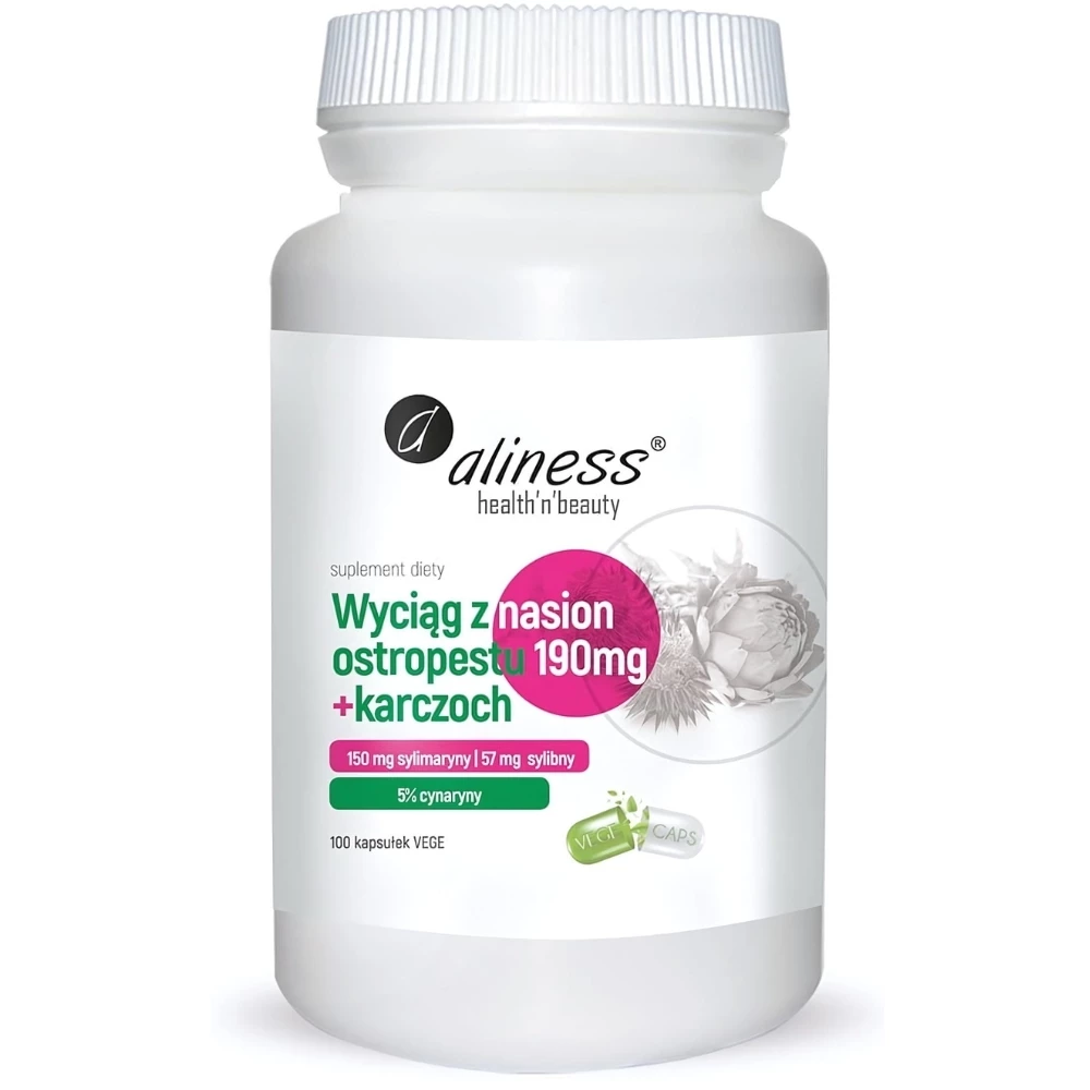 Aliness - Ekstrakt z nasion ostropestu 190 mg + karczoch - 100 kapsułek